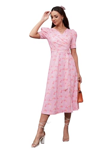 Robe midi portefeuille femme rose Miss Chase XXL motif multicolore en polyester fluide chic