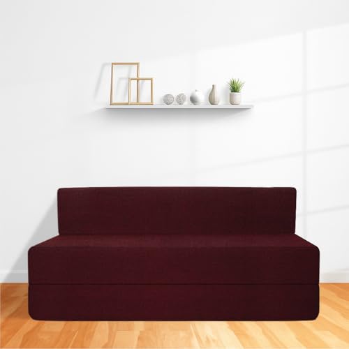 Image of CELLBELL Comfy Sofa Cum Bed 6x6 Feet | Foldable Dual Use Couch Bed with Soft Cushions, Washable Fabric Cover & Sturdy Frame | Space Saving Modern Design for Living Room, Bedroom & Guest Use (Maroon)