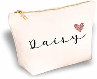 Personalised Makeup Bag, Rose Gold Glitter Small Heart (Natural, Medium)