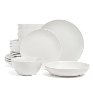 over&back Coupe Dinnerware Set – Stoneware Dishes – Comes with 4 Dinner Plates, 4 Salad Plates, 4 Cereal Bowls, and 4 Dinner Bowls – 16-Piece All-Occasion Place Settings – Semi-Matte White