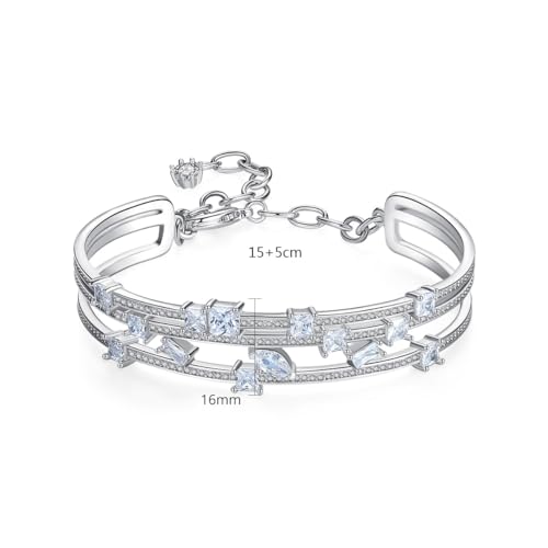 Luxury Women's 14K White Gold Bangle, Elegant Bangle with Geometric Moissanite, Versatile and Fashionable White Gold Jewelry2