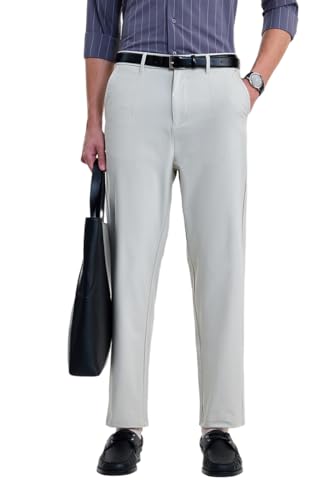 Image of SNITCH Men Formal Trousers | Regular Fit Pleated Front with Turned-Up Hem | Polyester Blend & Medium Stretch Fabric for Office & Winter Wear