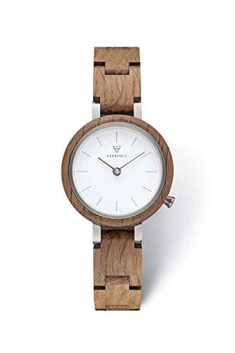 Kerbholz Reloj de Madera - Classics Collection Matilda Reloj analógico con un Cuarzo de Gama Alta para Mujeres, Caja y Correa adatapable de Madera Maciza y Natural, Ø 27 mm