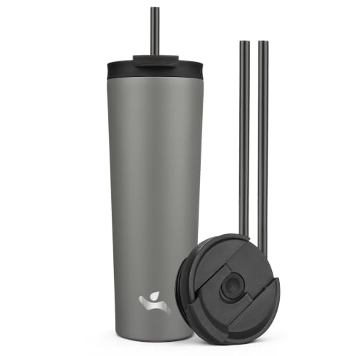 Image of Konokyo 30 oz Insulated Tumbler Water Bottle with Straw Lid, Gray