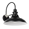 Dusk to Dawn Sensor Outdoor Barn Light Fixture, 12.3 Inch Dome Farmhouse Outdoor Wall Sconce, Gooseneck Exterior Wall Mount Light, Industrial Black White Finish Wall Lantern for Porch, DDRZ004 BK+WH
