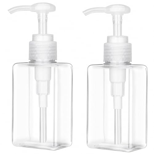 150ml (5.1oz) Pump Bottle Dispenser Jansburg 2 Pack Refillable Flat Square Plastic Lotion Dispenser Leakproof Empty Lotion Pump Bottle for Essential Oil Soap Lotion Shampoo Clear