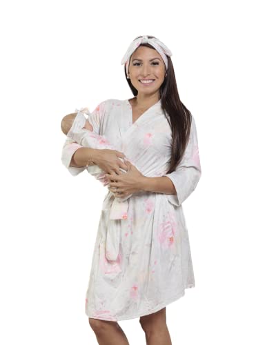 Image of MOMMY O CLOCK Maternity Robe and Baby Swaddle Blanket, Milk Silk Matching Delivery Robe and Swaddling Wrap for Mom and Baby