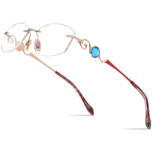 Image of FONEX Titanium Glasses Frame,Rimless Frameless Luxury Diamond Optical Eyeglasses for Women