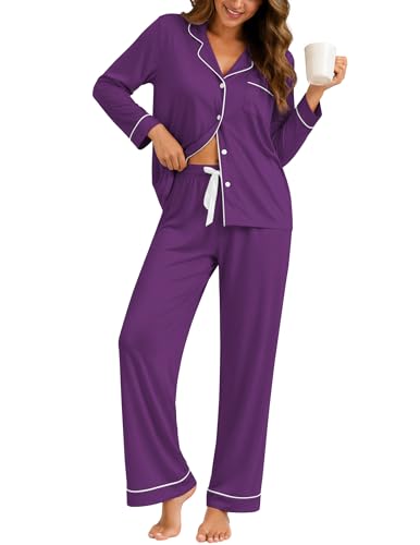 Image of ZMJ Womens Pajamas Sets 2 Piece Long Sleeve and Pant Pj Sets Button Up Sleepwear