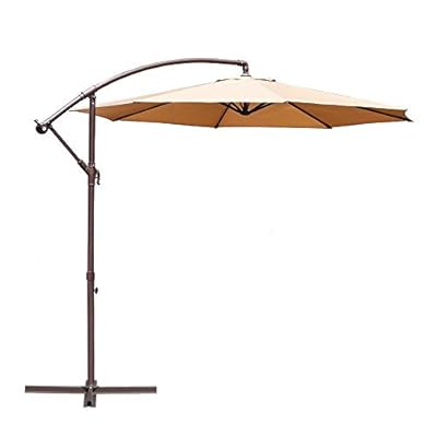 Le Papillon 10-ft Offset Hanging Patio Umbrella Aluminum Outdoor Cantilever Umbrella Crank Lift, Beige