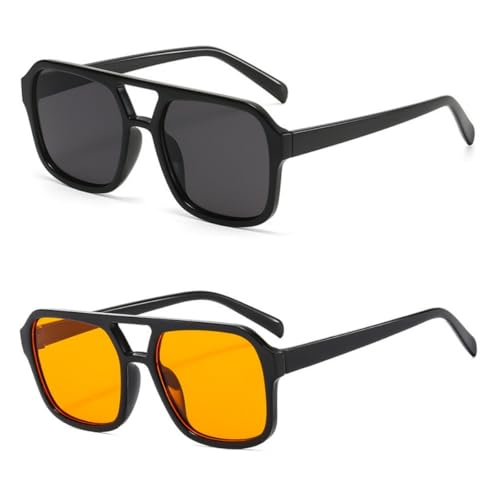Image of Retro 70s Square Aviator Sunglasses Women Men Vintage Rectangle Sunglasses Flat Frame Trendy Shades