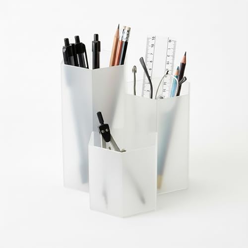 Clear Pencil Holder for Desk | 3 Compartment Organizer Desk Cute Pen Holder | Hexagonal Shape Pencil Cups for Classroom, Offices, Teacher Desks | Multipurpose Make up Organizers and Storage Accessory