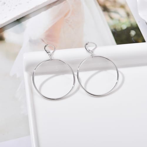 Silver Large Big Round Circle Hoop Dangle Drop Earrings for Women Hypoallergenic 40 50 60 70MM4