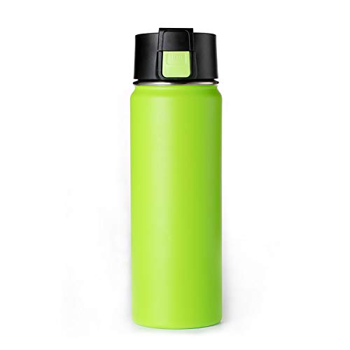 Double wall Vacuum Insulated Stainless Steel Wide Mouth Sports Water Bottle Leak Proof Coffee Travel Mug with Flip Lid - 600ml20oz -Green