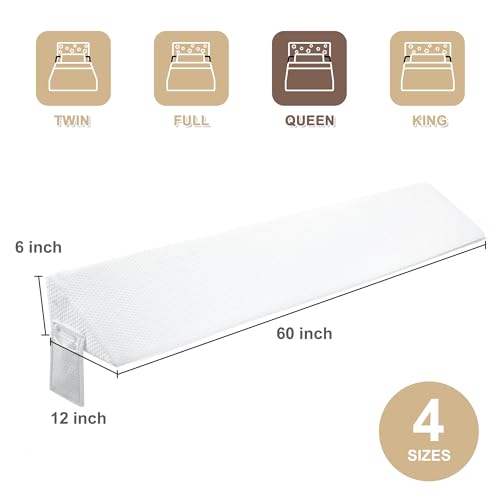 Image of IFNOW Queen Size(60 inchx6 inchx10 inch) Bed Wedge Pillow for Headboard, Mattress Gap Filler(0-8 inch), Bed Wedge for Gap Between Your Headboard and Mattress White
