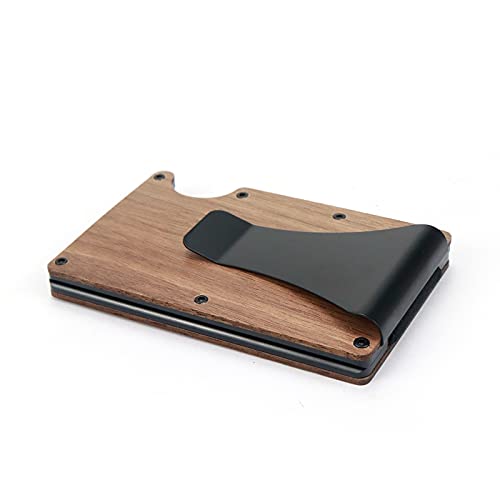 Quluxe Super Slim Minimalist Front Pocket RFID Blocking Wood Wallets for Men with Money Clip- Walnut Color