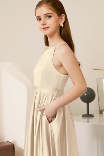 Satin Junior Bridesmaid Dresses Sleeveless Flower Girl Dress Backless for Wedding Evening Formal Gowns with Belt2