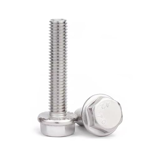Image of M8-1.25 X 40 Flanged Hex Head Bolts Flange Hexagon Screws, 304 Stainless Steel 18-8, Pack of 10