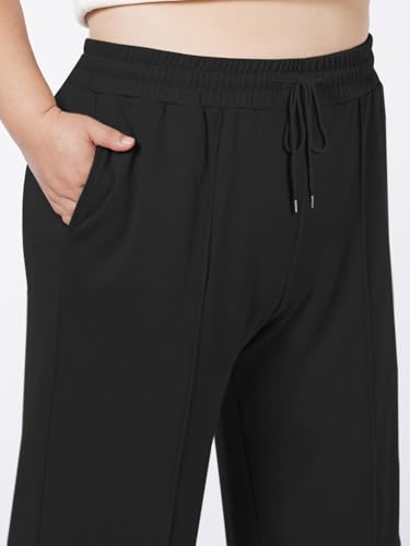 Moon Wood Women's Plus Size Sweatpants High Waisted Straight Wide Leg Casual Pants Baggy Lounge Pants with Pockets4
