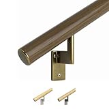 Pasamanos – truewood negro nogal con núcleo de aluminio, latón envejecido soportes de pared y tapas laterales – 1.6 "redondo
