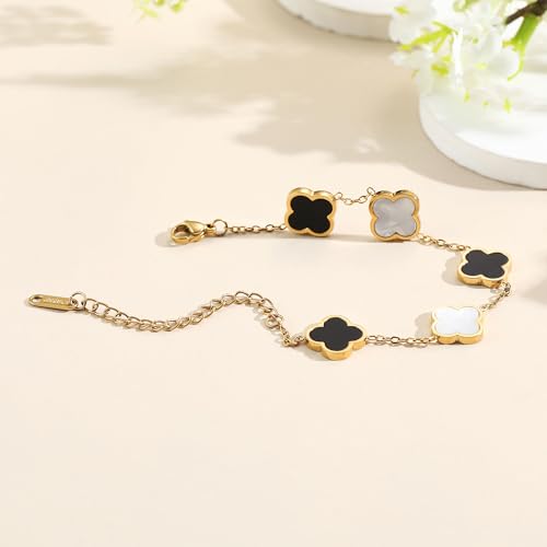 Image of AIPPK 18K Gold Plated Clover Lucky Bracelet for Women White /Black /Red /Green Flower Four Leaf Link Bracelets Trendy Jewelry Gifts for Women