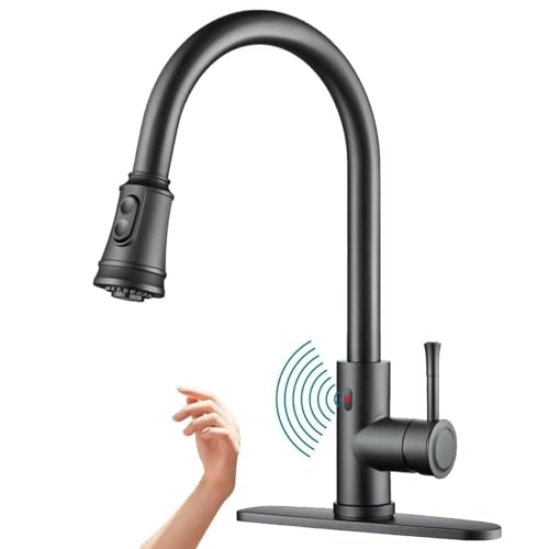 Touchless Kitchen Faucet Automatic Smart Faucet with Pull Down Sprayer Stainless Steel Matte Black Single Handle Motion Sensor Activated Faucet