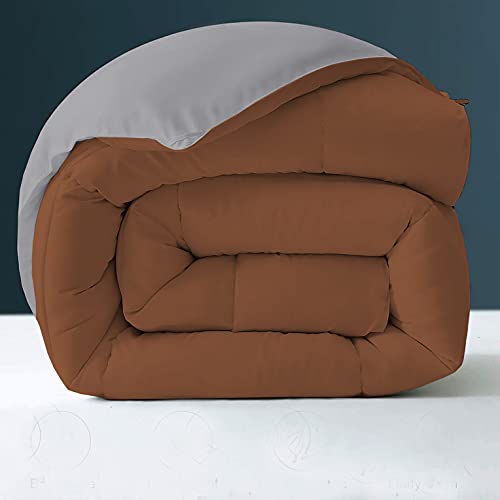 Image of Day Care - 400 GSM Hotel Quality-Down Alternative Reversible Comforter (60 inch x 90 inch Inches /152cm x 228cm) - Comforter Single Bed|Silver /Chocolate Brown| TC - 450
