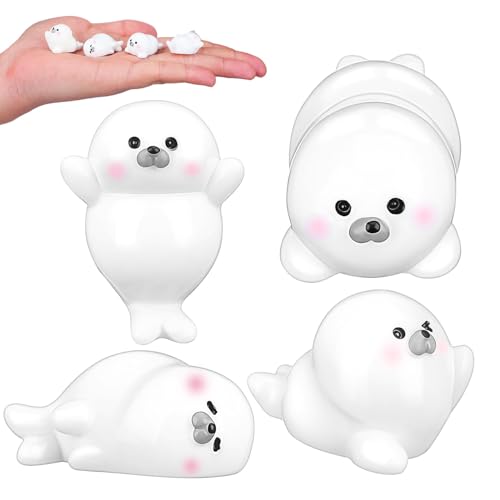 COLLBATH 4 Piezas Mini Figuras de Resina de Focas Estatuas Marinas para Micro Paisajes Decoración de Escritorio y Estantería Adornos Marinos Pequeños para Hogar y Oficina