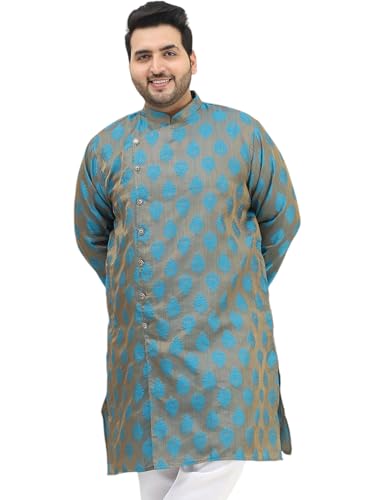 Sojanya Plus (Since 1958) Men's Jacquard Silk Teal Blue Self Design Only Long Kurta