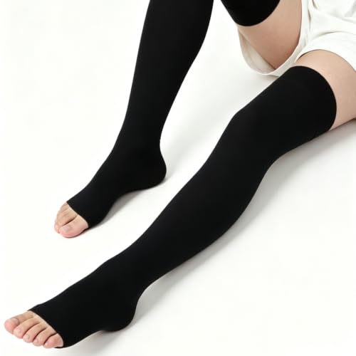 Image of +MD 20-30 mmHG Compression Stockings Women Thigh High Socks Black M