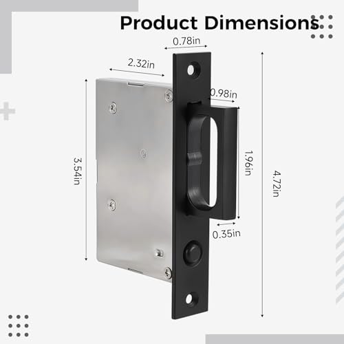 Manilla para puerta corredera de bolsillo negro, montaje lateral invisible, aleación de zinc, incluye 2 tiradores de bolsillo y 4 manillas laterales, fácil instalación miniatura 2