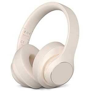 Wireless Bluetooth Headphones Over Ear, 40 Hours Playtime Wireless Light Weight Headset with HiFi Stereo Sound for Travel Work (Beige