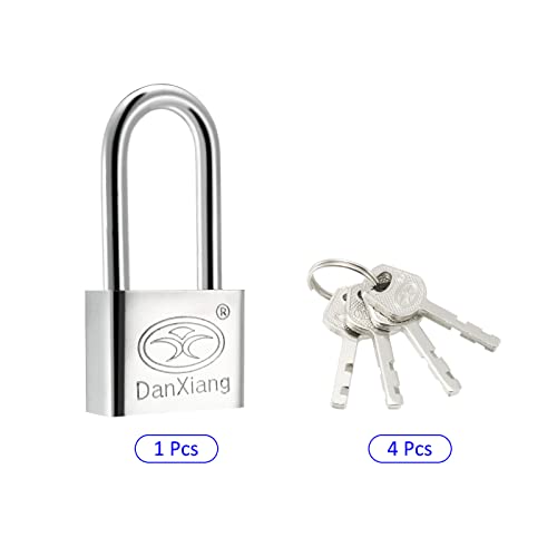 M METERXITY Stainless Steel Padlock, Garden Long Shackle Locks, Keyed Different & Chrome Finish - Image 4
