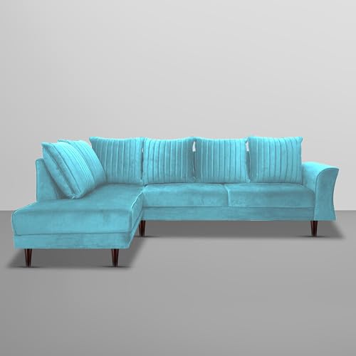 Image of GRAPEWOOD Gratly LHS 4 Seater L Shape Sofa Set for Living Room (Turquise Colour) Premium Fabric Sofa
