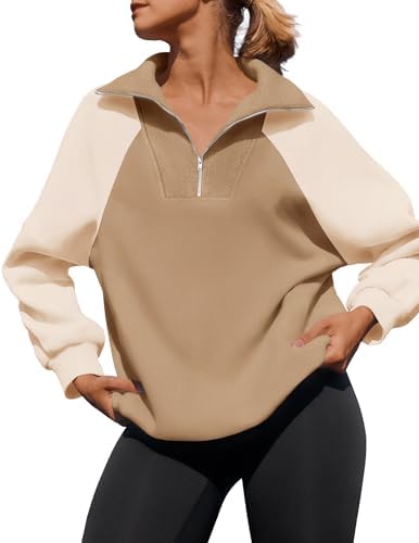 ZESICA Women's Oversized Sweatshirts 2024 Half Zip Long Sleeve Pullover Tops Fall Fashion Color Block Clothes