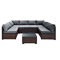 TARKARI 7 Piece Outdoor Furniture Set, PE Rattan Patio Conversation Set, Outdoor Sectional Furniture Sofa Set with Thick Cushions and Coffee Table, Gray