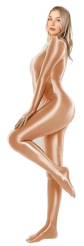 Glossy Full Bodysuit Womens One-Piece Swimsuit Shiny Unitard Back Zipper2