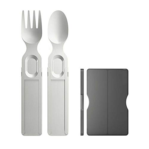Fxhan 1 Set Portable Tableware Stainless Steel Telescopic Spoon Fork Outdoor Travel Flatware
