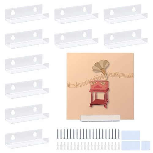 La mejor comparación de Estanterías para CDs los mejores 5. 50 10 Soporte de Pared para Discos de Vinilo, Estante de Acrílico Transparente, Visualización de Pared para Discos de Álbum con Herramienta de Montaje, Estantes Flotantes Acrilico...