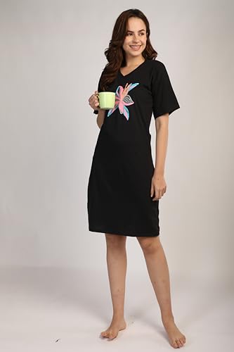 Image of Duchess Cotton Half Sleeve Oversized T-Shirts for Women| Nighty - Loose Fit Tee with Pocket