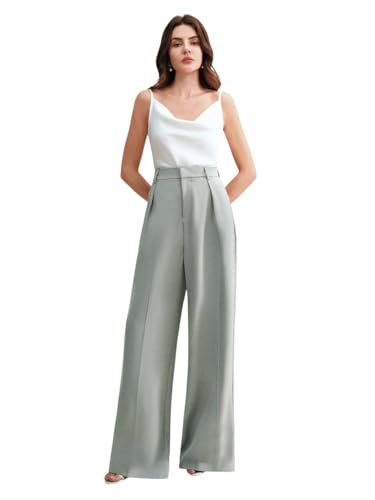 Image of KOTTY Women's High Waist Wide Leg Trousers | Solid Relaxed Fit Pants for Office, Casual Soft Flowing Polyester Blend Pants for Women