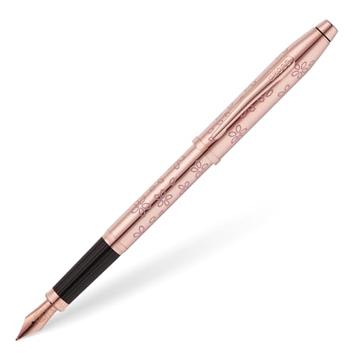 Image of Cross Century II Cherry Blossom Rose Gold Plated with Polished Rose Gold Trim Refillable Fountain Pen - Medium Nib, Black Ink, Luxury Gift Box