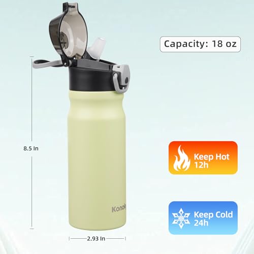 Image of Konokyo 18 oz Insulated Stainless Steel Sports Water Bottle with Straw Lid