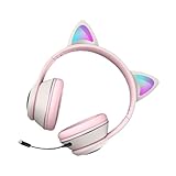 OUNONA カラフルライティング付き猫耳ゲーミングヘッド 有線マイク内蔵 伸縮調節可能ソフトイヤークッション 対応ヘッドフォン
