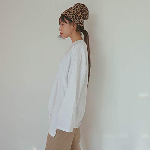 Crizan Women Girls Wool Blend Faux Fur Paisley Leopard Print Double Layers Winter Thick Slouchy Cable Knit Skull Beanie Hat Ski Cap (Brown And White) #TOP4