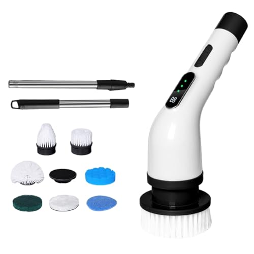 Akfldms Brosse de Nettoyage Électrique Multifonctionnelle, 9 Têtes, Chargement Sans, Télescopique, pour la Cuisine et la Salle de Bain.