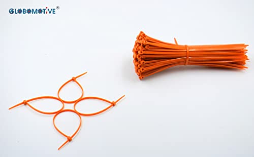 Image of GLOBOMOTIVE Teeth Grip Nylon Self Locking Cable Ties, Orange (100 x 2.5 mm, 500 pieces) - Heavy Duty Strong Zip Wire Fastener Organizer Tie for Indoor and Outdoor