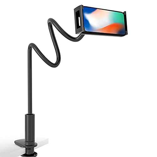 Image of Phone Holder for Bed,360 Flexible Lazy Tablet Stand for Desk,with Adjustable 39.4 inch Long Arm Clamp Bracket Mount Stand for 4.7~10.5 inch iPhone /iPad Air /Pro /mini /Tablet /Switch,Black