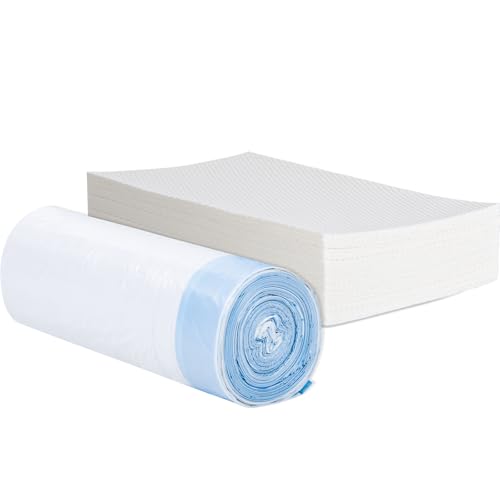 CHMI Commode Liners with Absorbent Pads，20 Disposable Commode Bags and 20 Pads,Universal Fit All Standard Toilet Chair Bucket， Bucket Toilet，Portable Commode Poop Bags for Commode Chair