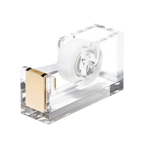 OfficeGoods Acrylic Tape Dispenser – Modern Desk Organizer for Office Supplies, Heavy Duty Refillable Tape Holder for Home and School Crafting, Stylish Desktop Accessory for Gift Wrapping, Gold